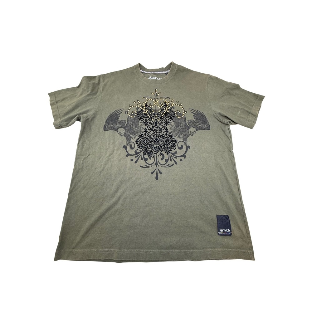 Enyce Mens XL Graphic‎ T-Shirt Olive Green Studded Filigree Eagle Streetwear Tee